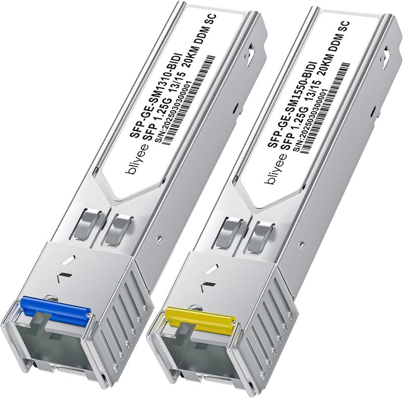 bliyee 1 Pair Simplex SC Module 20KM, 1.25G Single Mode Fiber Connector, SFP-WDM-SM 1000BASE BiDi 1310nm/1550nm SFP Transceiver Module for Cisco GLC-BX-D, Ubiquiti UniFi UF-SM-1G-S, Mikrotik and More - Image 1